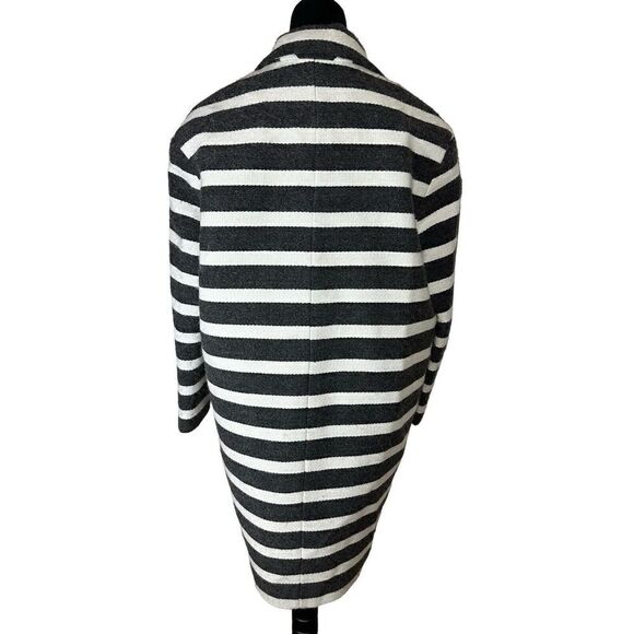 Maje striped Oversize black White Wool Coat sz 36 Small - Picture 6 of 11